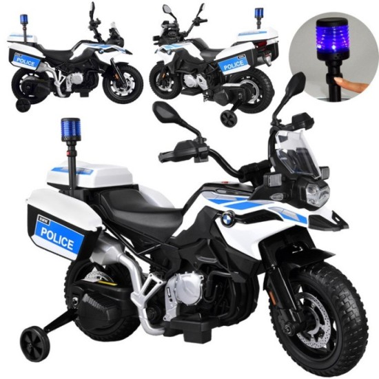 JOKO Elektrická Motorka BMW Polícia s Majákom , penové kolesá + 2 otváracie kufre, biela