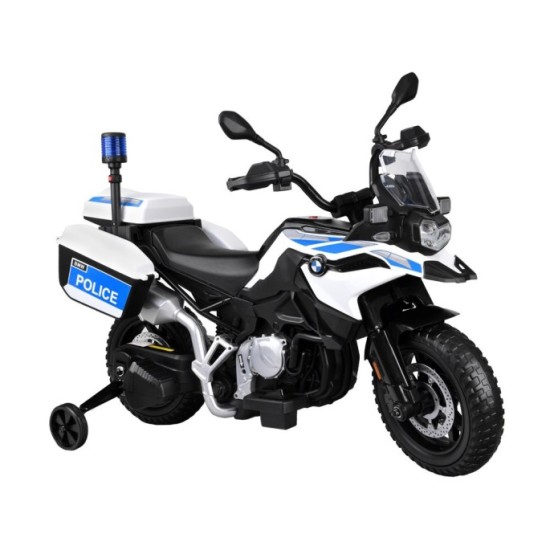 JOKO Elektrická Motorka BMW Polícia s Majákom , penové kolesá + 2 otváracie kufre, biela