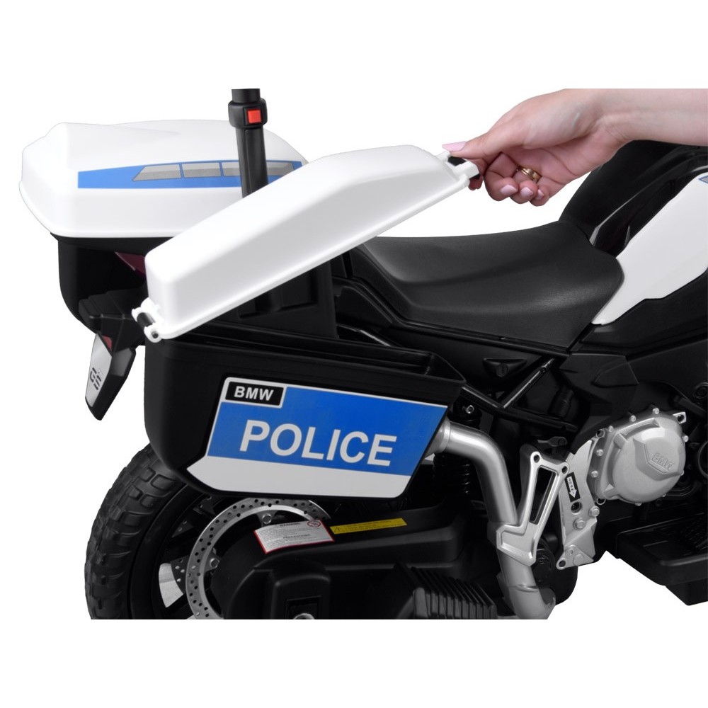 JOKO Elektrická Motorka BMW Polícia s Majákom , penové kolesá + 2 otváracie kufre, biela