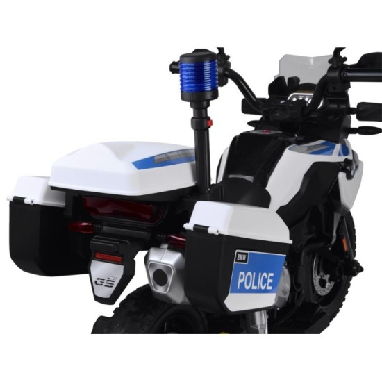 JOKO Elektrická Motorka BMW Polícia s Majákom , penové kolesá + 2 otváracie kufre, biela