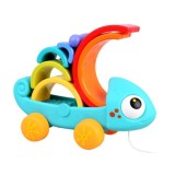 HOLA Toys Dúhový Chameleón na ťahanie, Puzzle montessori, dúhová veža, 18m+