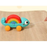 HOLA Toys Dúhový Chameleón na ťahanie, Puzzle montessori, dúhová veža, 18m+
