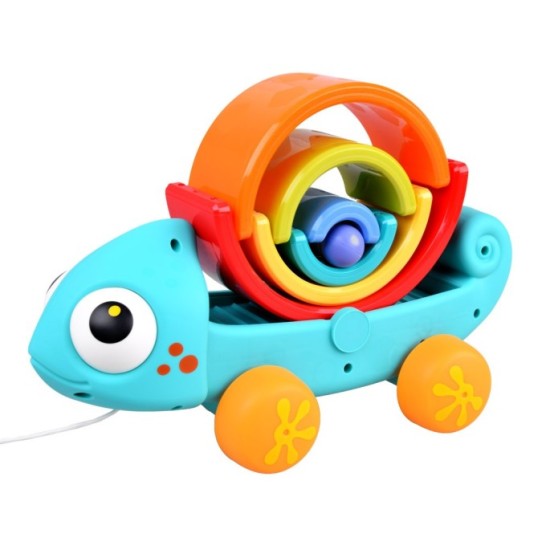 HOLA Toys Dúhový Chameleón na ťahanie, Puzzle montessori, dúhová veža, 18m+