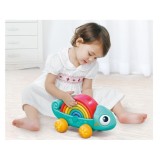 HOLA Toys Dúhový Chameleón na ťahanie, Puzzle montessori, dúhová veža, 18m+