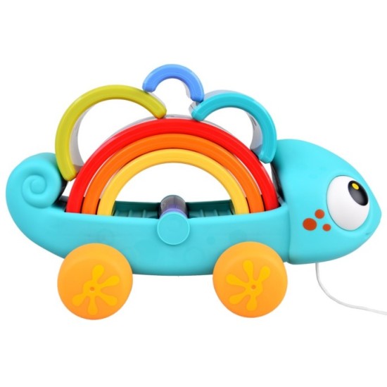 HOLA Toys Dúhový Chameleón na ťahanie, Puzzle montessori, dúhová veža, 18m+