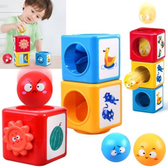 HOLA Toys Pyramída s loptičkami a obrázkami, triediaca veža pre deti od 9 mesiacov