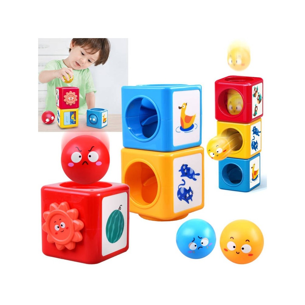 HOLA Toys Pyramída s loptičkami a obrázkami, triediaca veža pre deti od 9 mesiacov
