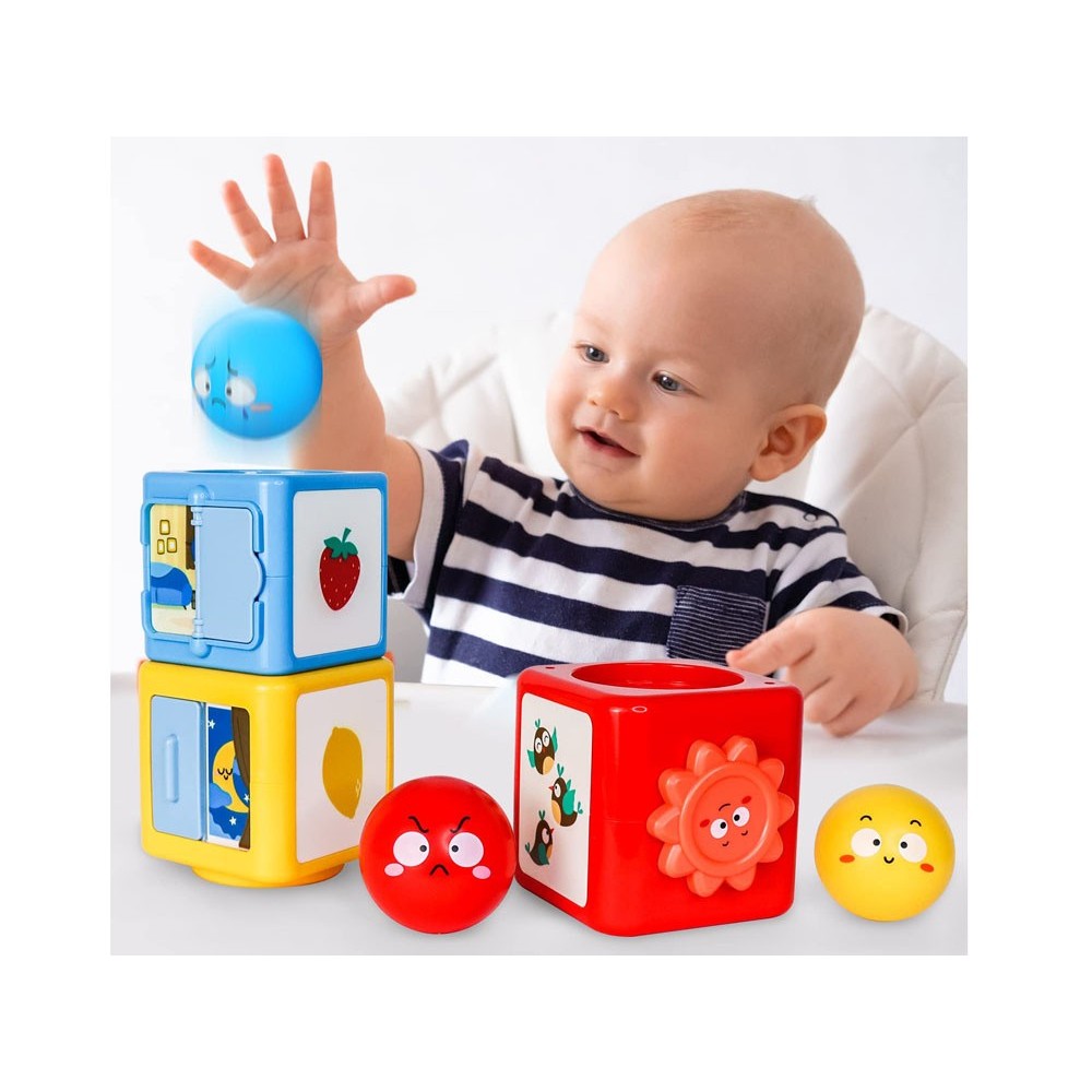 HOLA Toys Pyramída s loptičkami a obrázkami, triediaca veža pre deti od 9 mesiacov