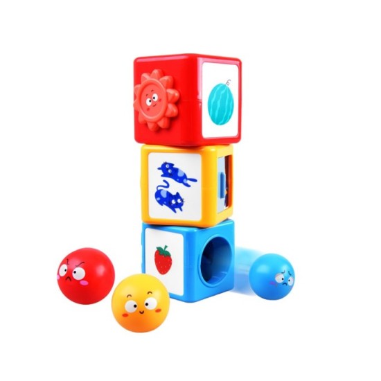HOLA Toys Pyramída s loptičkami a obrázkami, triediaca veža pre deti od 9 mesiacov