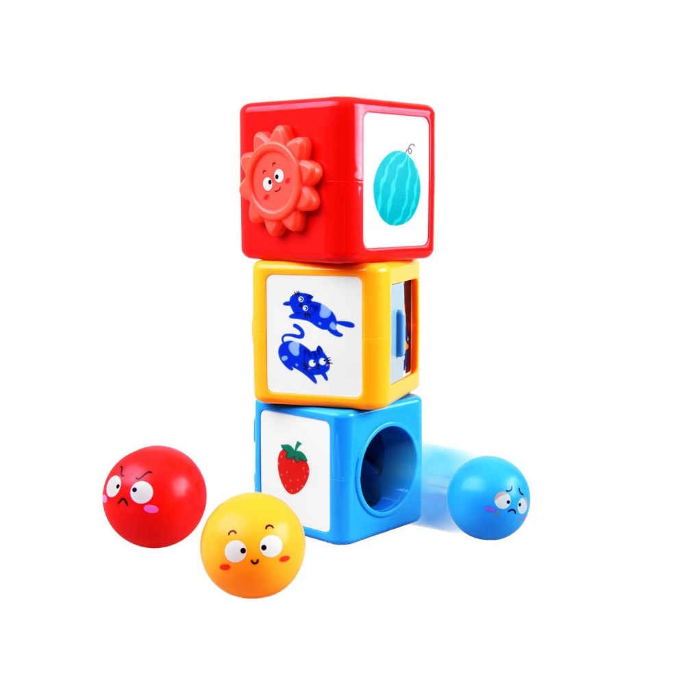 HOLA Toys Pyramída s loptičkami a obrázkami, triediaca veža pre deti od 9 mesiacov