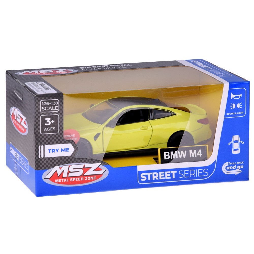 JOKO Kovový Model Auta BMW M4 1:32 so svetlom a zvukom, žlté