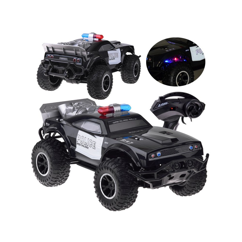 JOKO Veľké RC Policajné auto Monster Truck na diaľkové ovládanie so svetlom 45cm, čierne