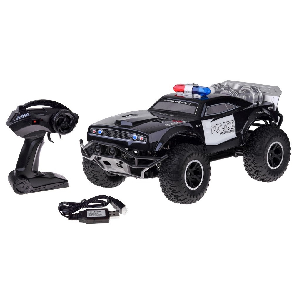 JOKO Veľké RC Policajné auto Monster Truck na diaľkové ovládanie so svetlom 45cm, čierne