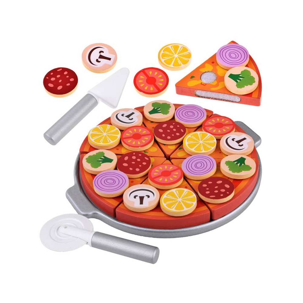 JOKO Detská Drevená Pizza na krájanie so suchým zipsom