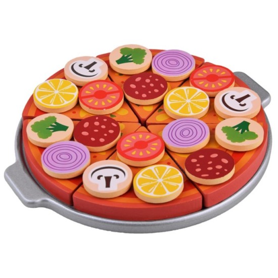 JOKO Detská Drevená Pizza na krájanie so suchým zipsom