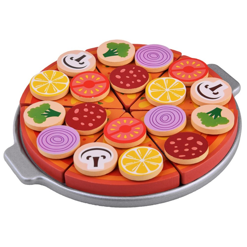 JOKO Detská Drevená Pizza na krájanie so suchým zipsom