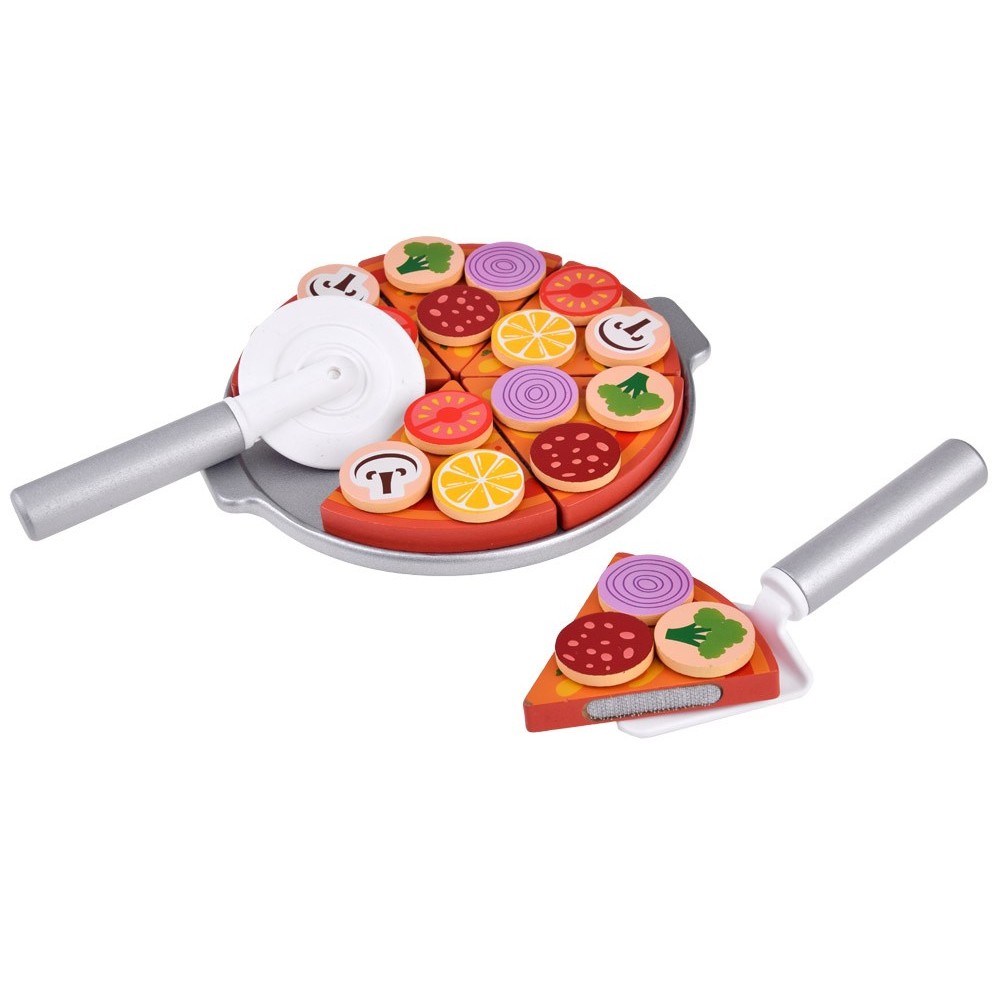 JOKO Detská Drevená Pizza na krájanie so suchým zipsom