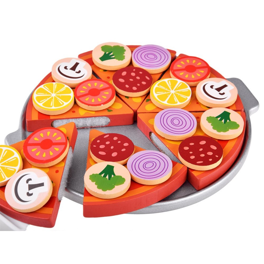JOKO Detská Drevená Pizza na krájanie so suchým zipsom