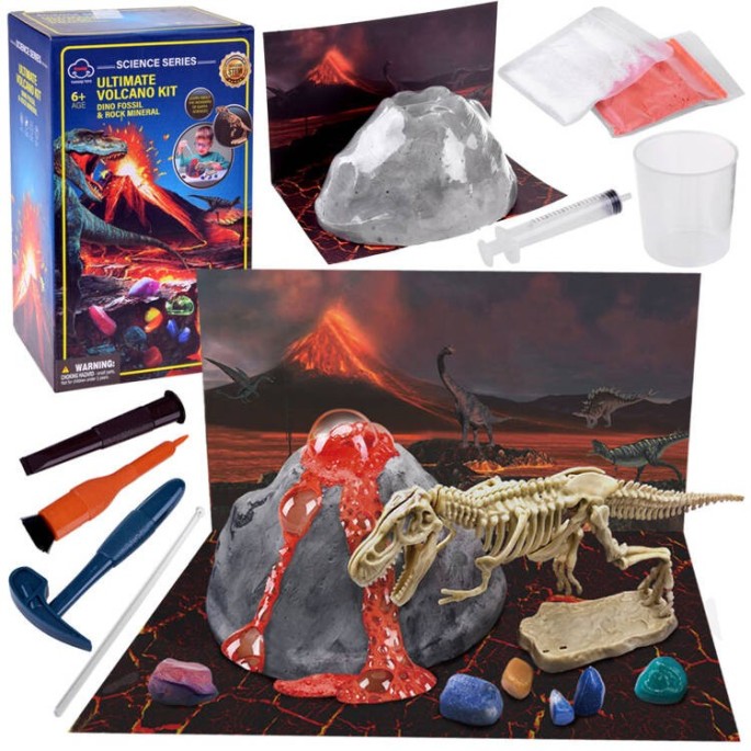 JOKO Archeologická sada Vykopávky Dinosaurus T-REX a Minerály + Sopka so Skutočnou ERUPCIOU