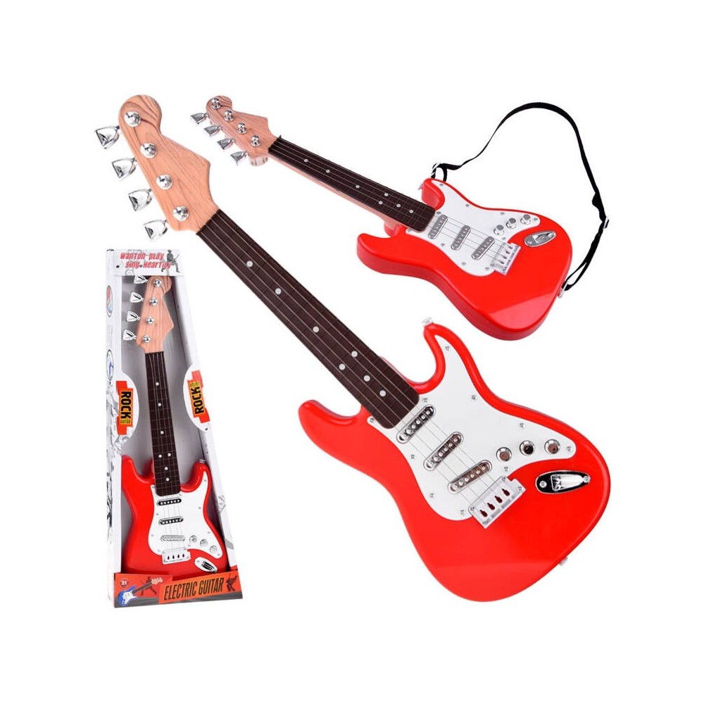 JOKO Detská Elektrická Gitara 44cm s kovovými strunami a zvukmi na batérie, červená