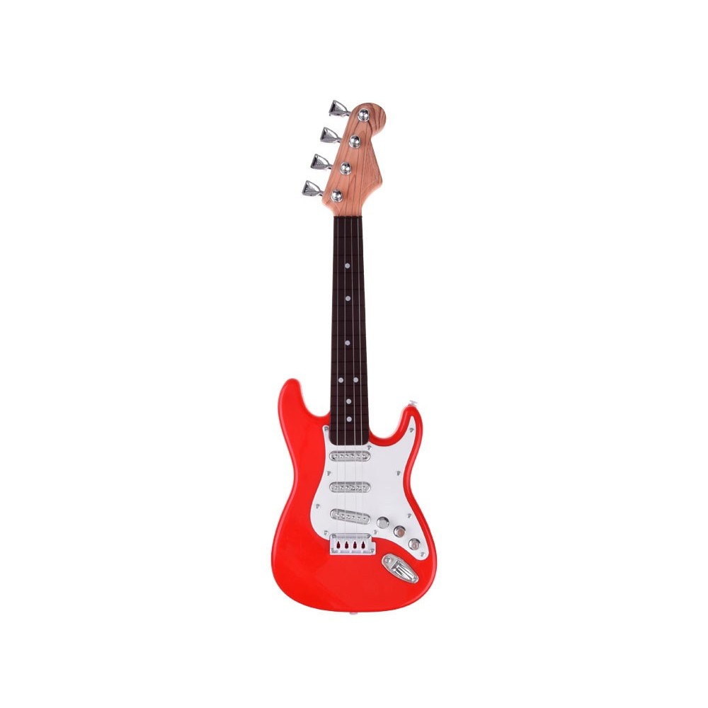 JOKO Detská Elektrická Gitara 44cm s kovovými strunami a zvukmi na batérie, červená