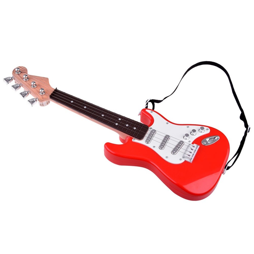 JOKO Detská Elektrická Gitara 44cm s kovovými strunami a zvukmi na batérie, červená