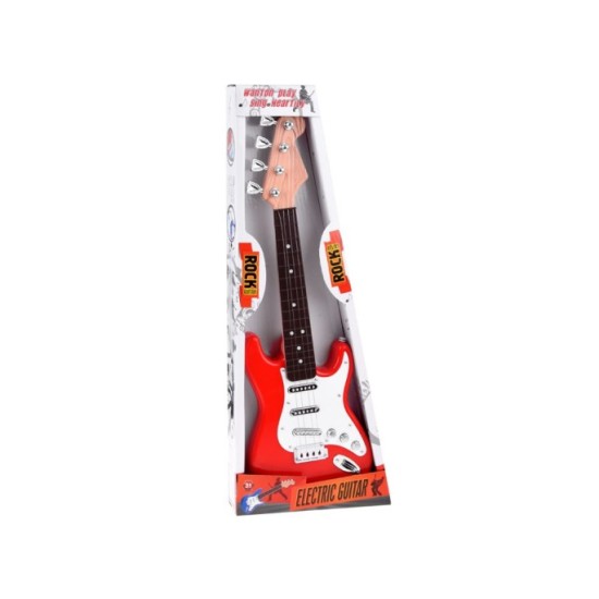JOKO Detská Elektrická Gitara 44cm s kovovými strunami a zvukmi na batérie, červená