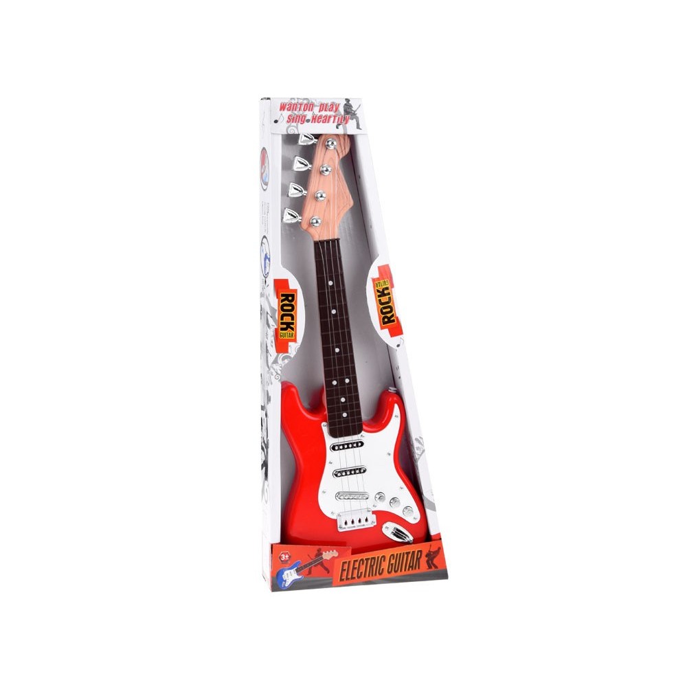 JOKO Detská Elektrická Gitara 44cm s kovovými strunami a zvukmi na batérie, červená
