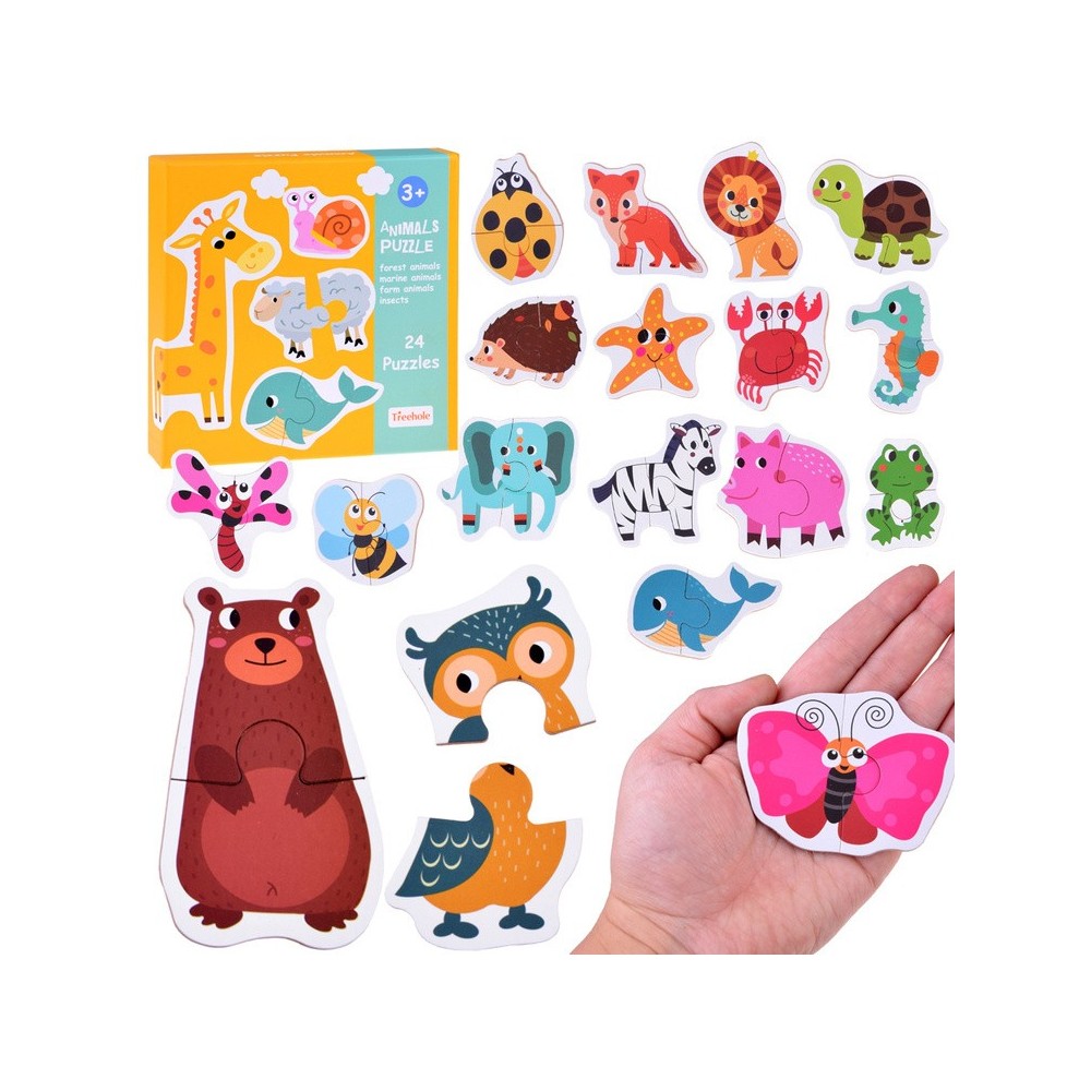 JOKO Detské Puzzle 24ks Zvieratká Lev, Krava, Žaba, Motýľ