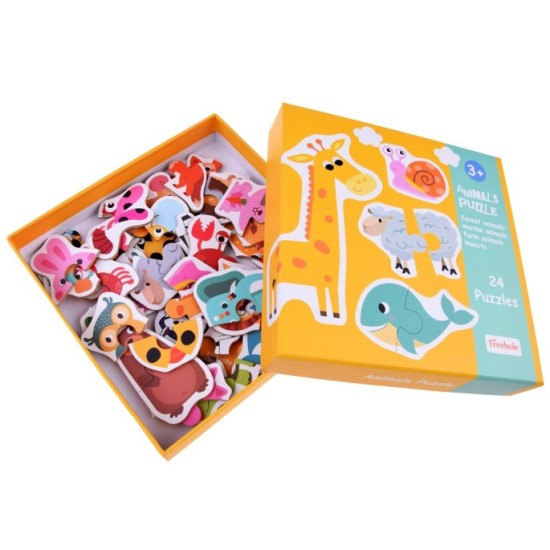 JOKO Detské Puzzle 24ks Zvieratká Lev, Krava, Žaba, Motýľ