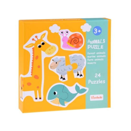 JOKO Detské Puzzle 24ks Zvieratká Lev, Krava, Žaba, Motýľ
