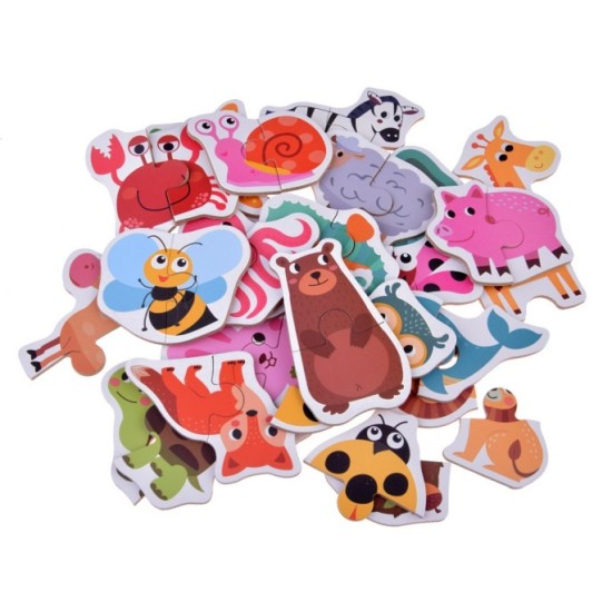 JOKO Detské Puzzle 24ks Zvieratká Lev, Krava, Žaba, Motýľ
