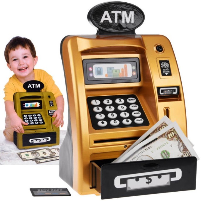 JOKO Hudobný Bankomat na peniaze, pokladnička, zlatý