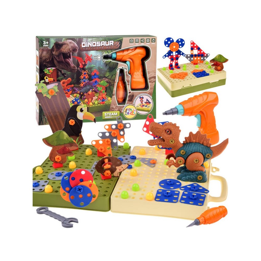 JOKO Konštrukčná Stavebnica 3D Dinosaury v Pralese + vŕtačka na batérie
