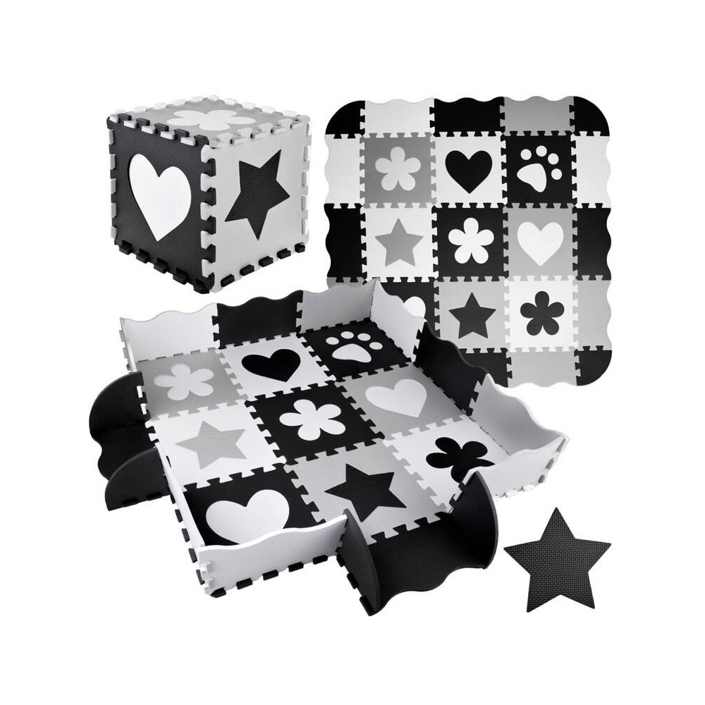 JOKO Detské Penové Puzzle 16ks, Penová ohrádka 2v1, čierno-biela