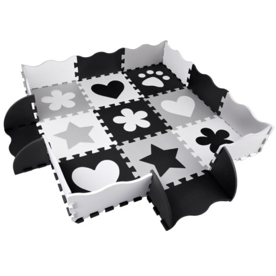 JOKO Detské Penové Puzzle 16ks, Penová ohrádka 2v1, čierno-biela