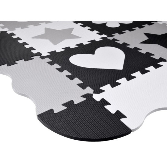 JOKO Detské Penové Puzzle 16ks, Penová ohrádka 2v1, čierno-biela