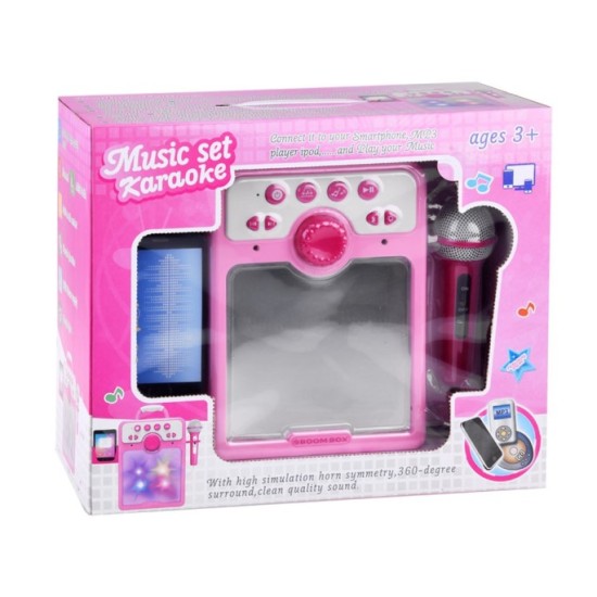 JOKO Detský Karaoke Reproduktor s Mikrofónom + vstup USB a MP3, ružový