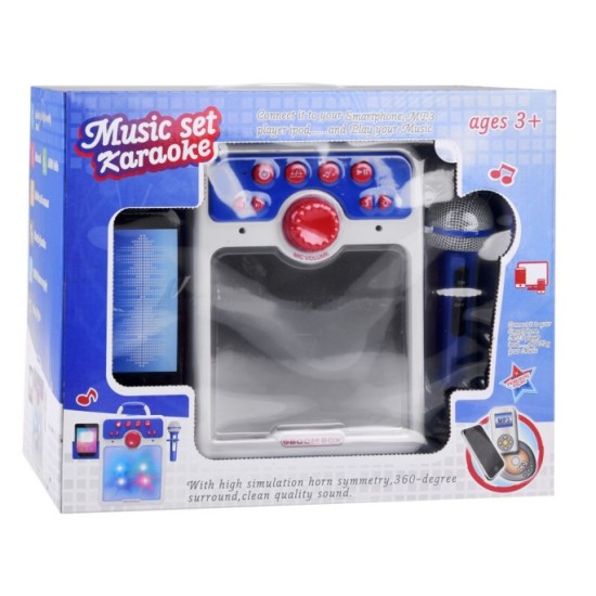 JOKO Detský Karaoke Reproduktor s Mikrofónom Boombox + vstup USB a MP3, modrý