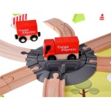JOKO Drevená Vlaková Súprava s Vláčikom na Batérie + Žeriav + Viadukt