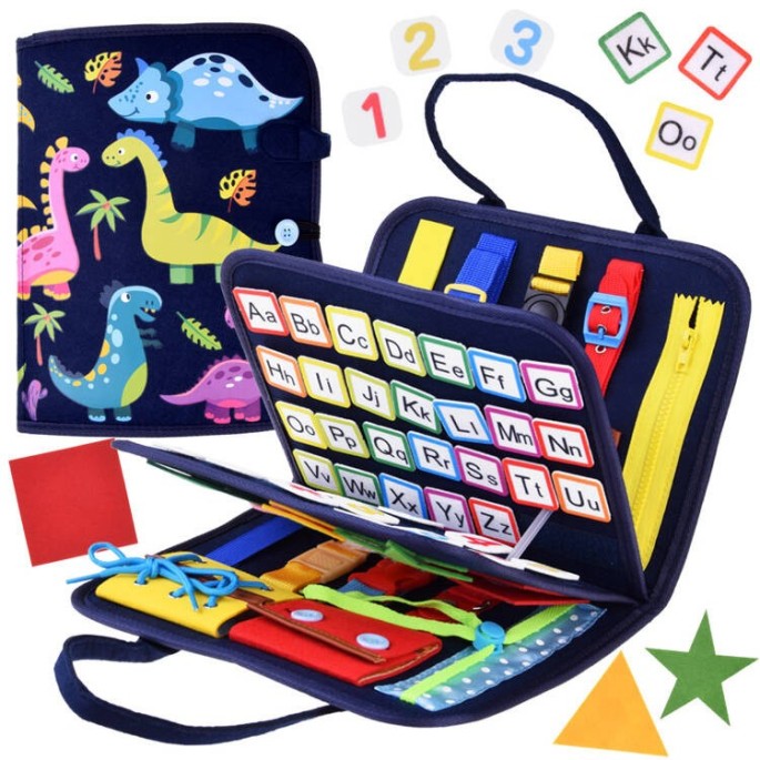 JOKO Montessori Látková Vzdelávacia Kniha pre deti so zipsom, šnúrkami, gombíkami + Abeceda a Čísla