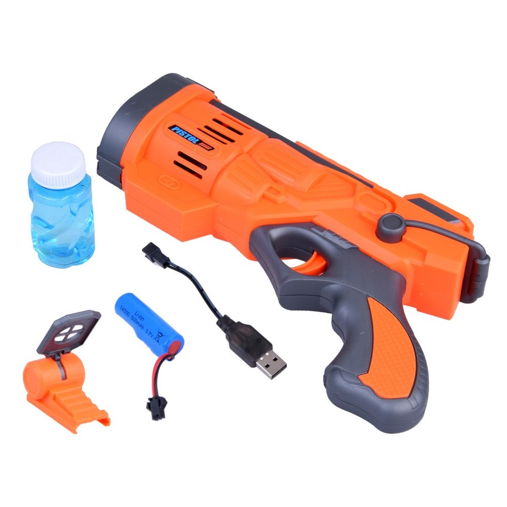 JOKO Bublifuková pištoľ na batériu + USB nabíjačka, oranžová