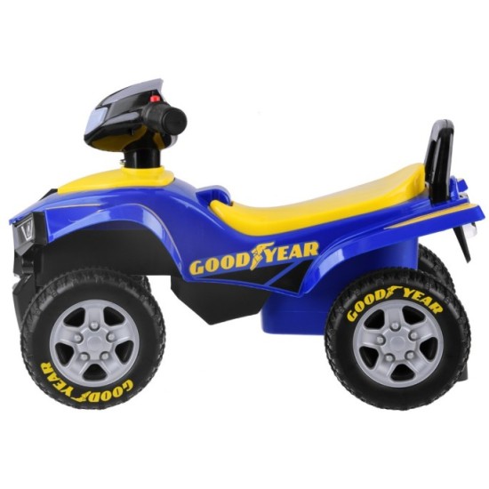 JOKO Detské Odrážadlo štvorkolka Goodyear pre najmenších, od 18 mesiacov, nosnosť 25kg, so zvukom a trúbou + úložný priestor, mo