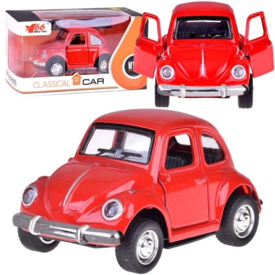 JOKO Kovový Model AUTO Volkswagen Beetle so svetlom a zvukom + otváracie dvere, červené
