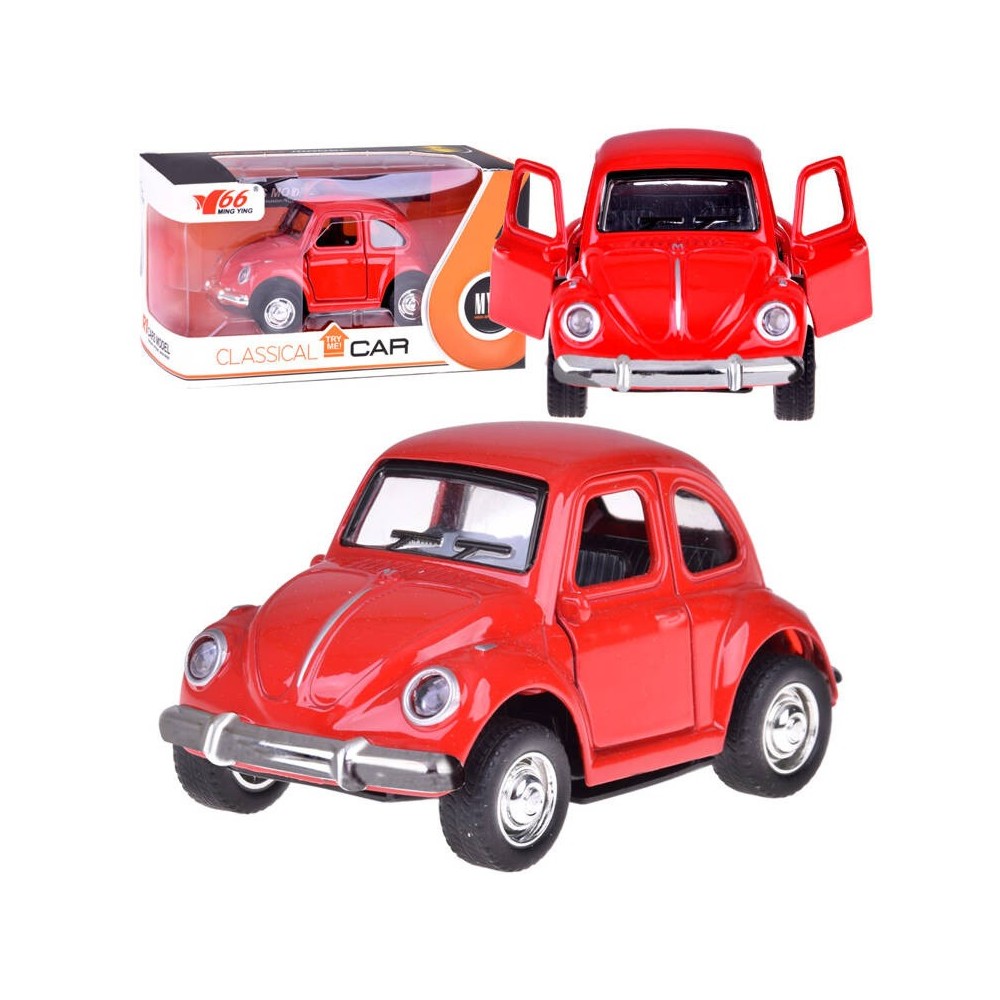JOKO Kovový Model AUTO Volkswagen Beetle so svetlom a zvukom + otváracie dvere, červené