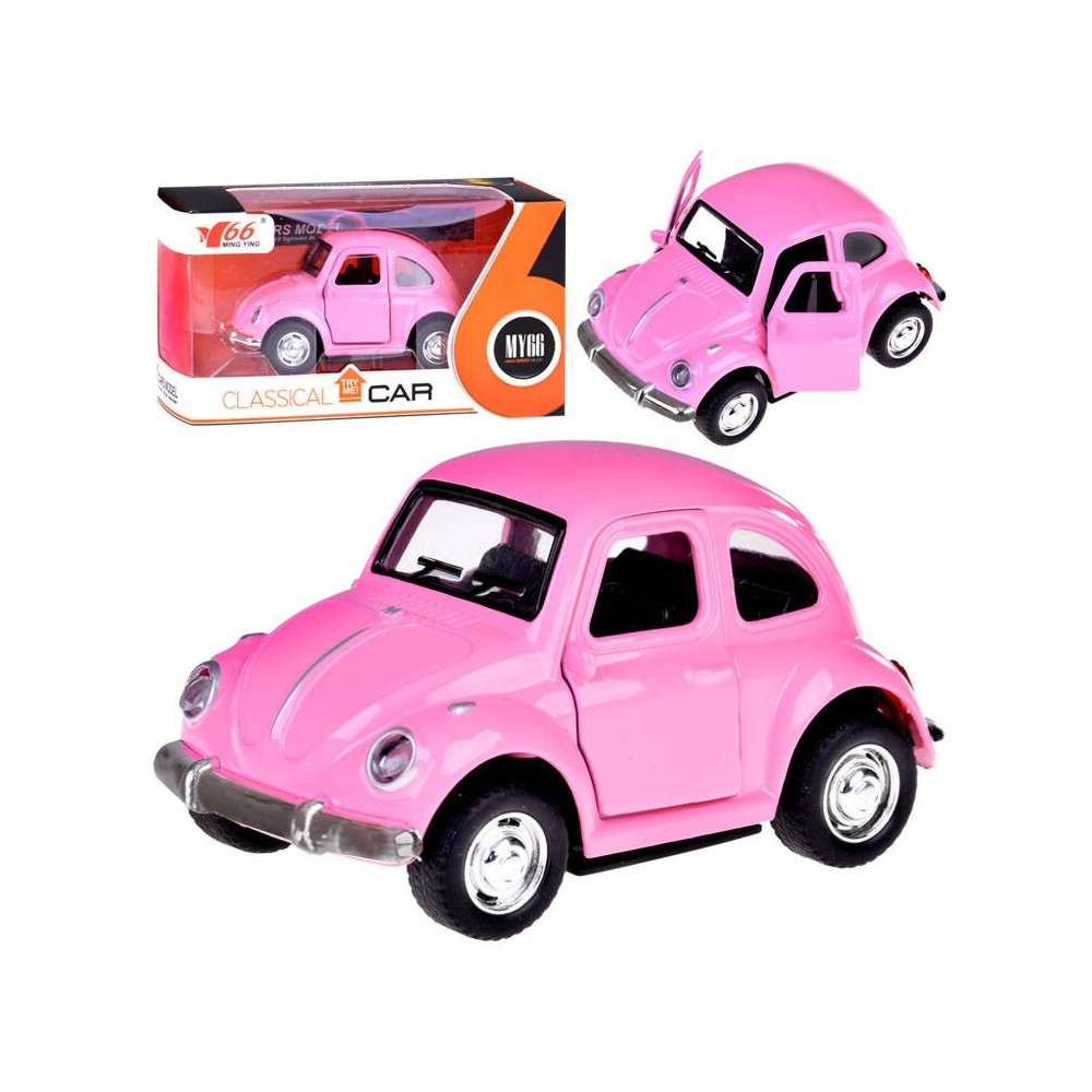 JOKO Kovový Model AUTO Volkswagen Beetle so svetlom a zvukom + otváracie dvere, ružové