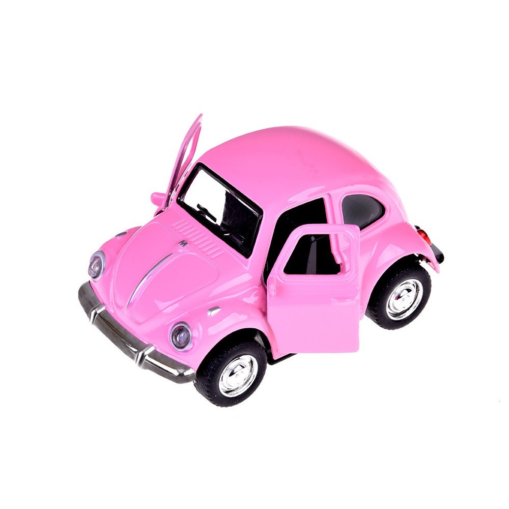 JOKO Kovový Model AUTO Volkswagen Beetle so svetlom a zvukom + otváracie dvere, ružové