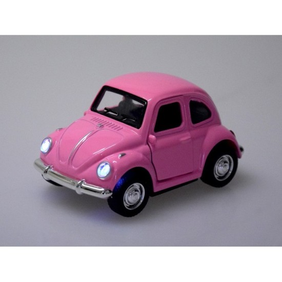 JOKO Kovový Model AUTO Volkswagen Beetle so svetlom a zvukom + otváracie dvere, ružové