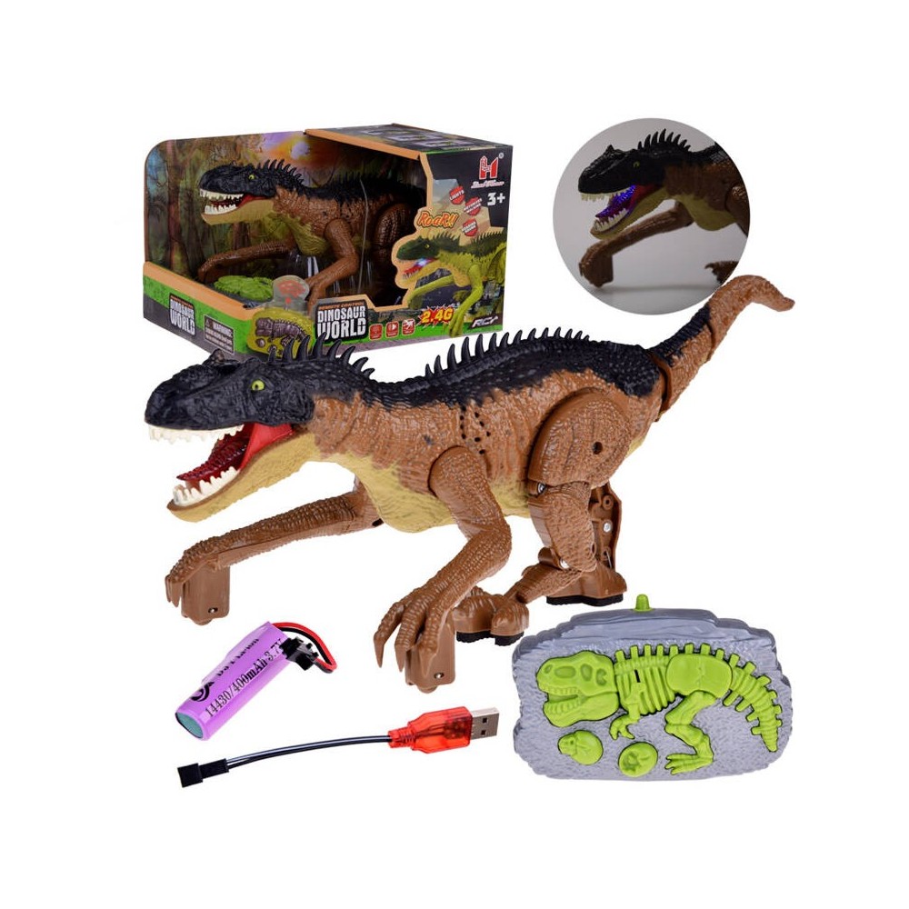 JOKO RC Dinosaurus na diaľkové ovládanie so svetlom a zvukom, hnedý