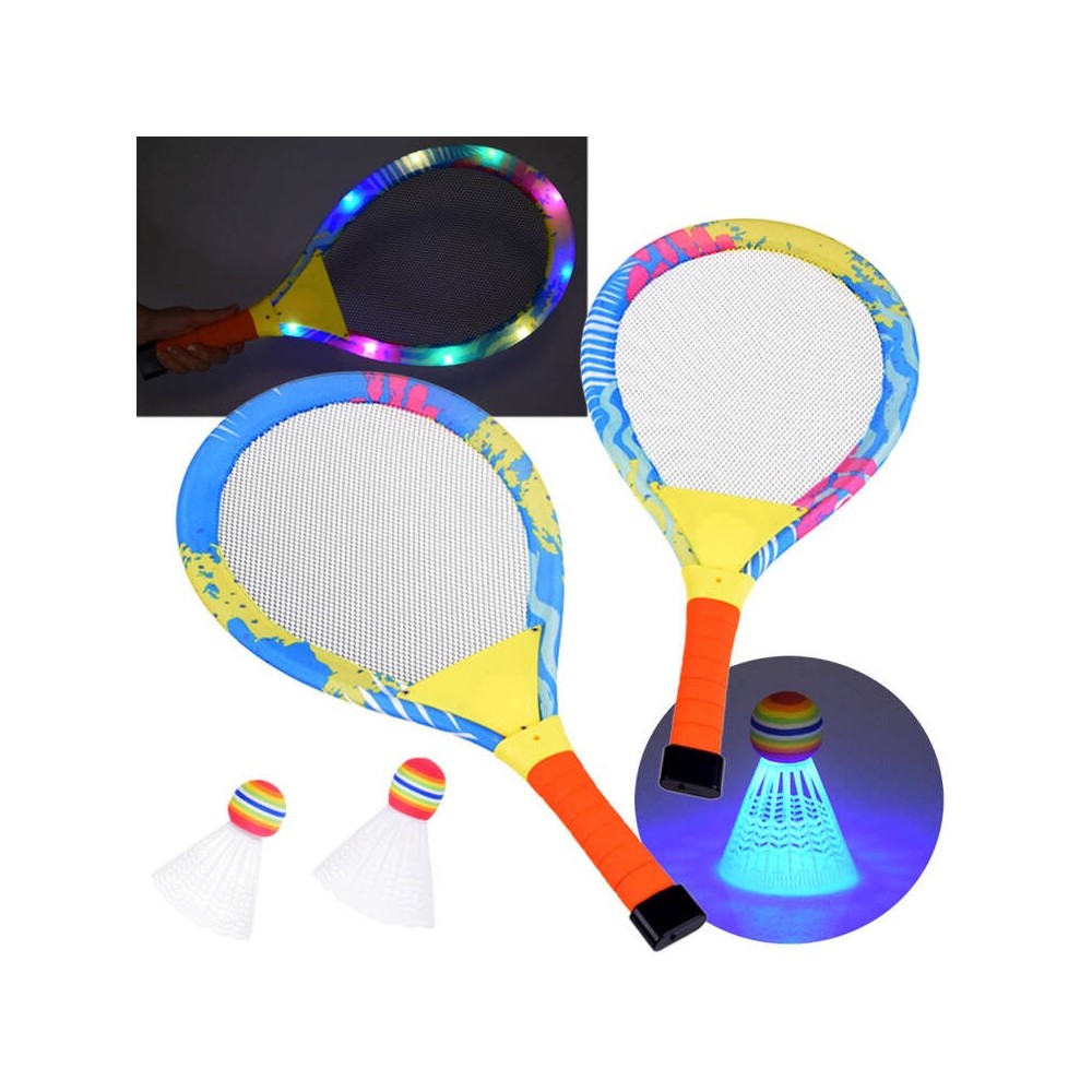 JOKO Detské Badmintonové Rakety s LED svetlom + košík s LED svetlom
